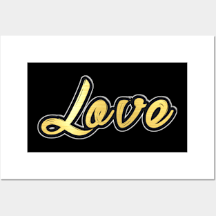 Shiny black and gold LOVE word design Posters and Art